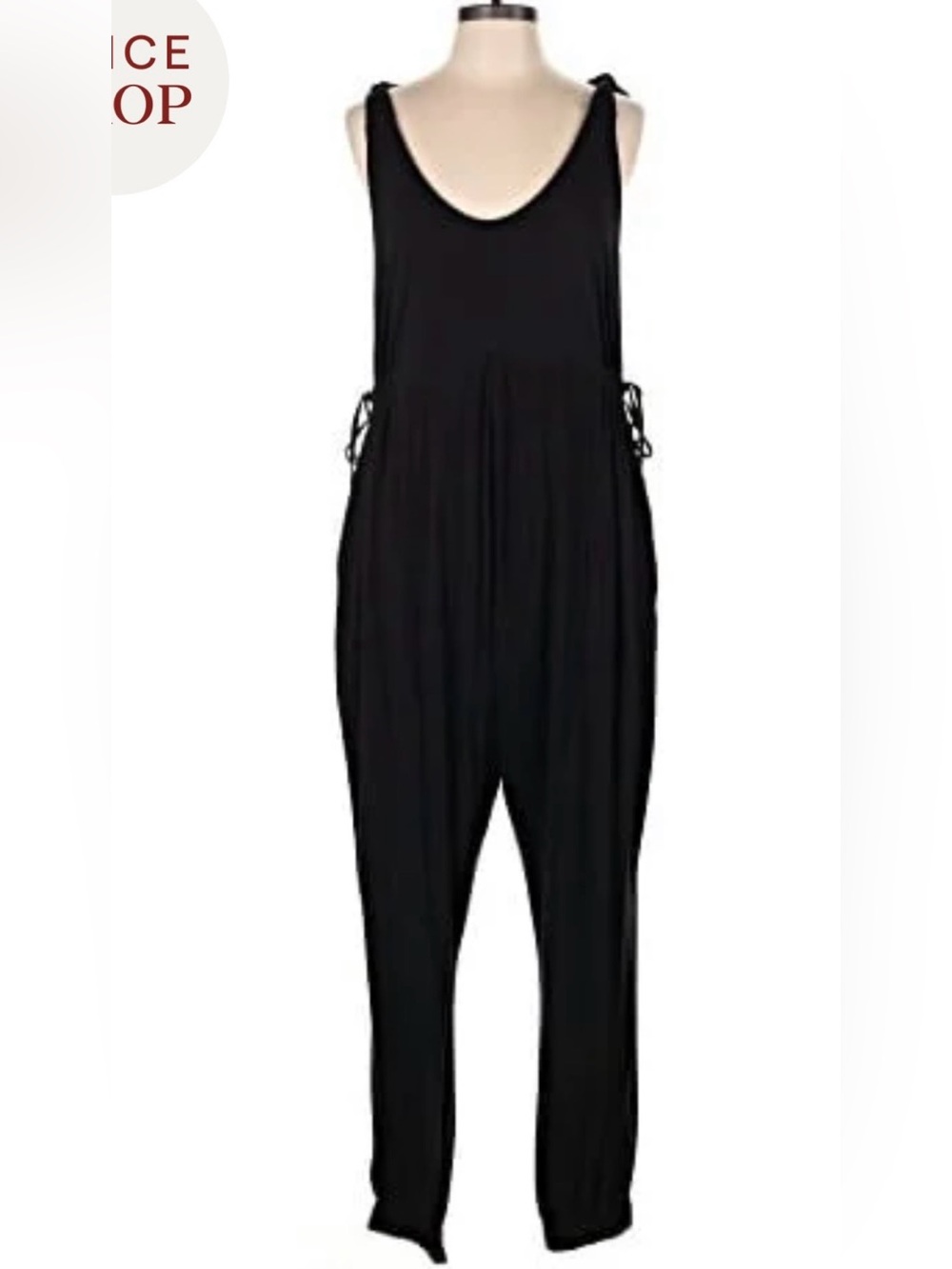 Black Sleeveless Tie-Side Harem Jumpsuit